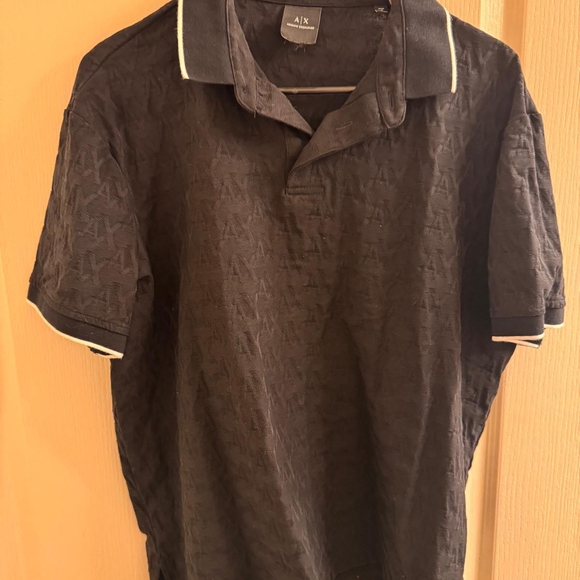 Armani Exchange Textured Black Polo Shirt - Picture 1 of 1